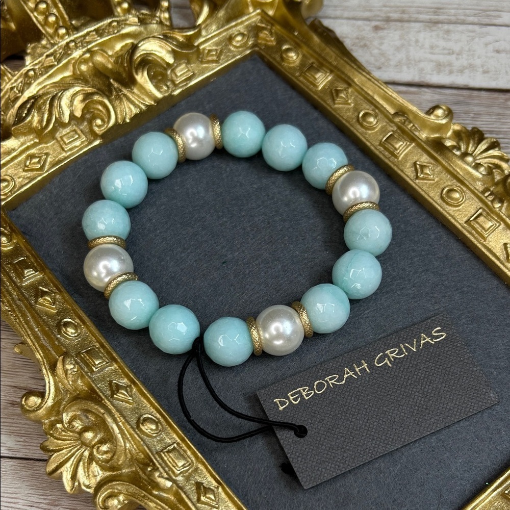 Deborah Grivas beaded bracelet featuring light blue amazonite stones